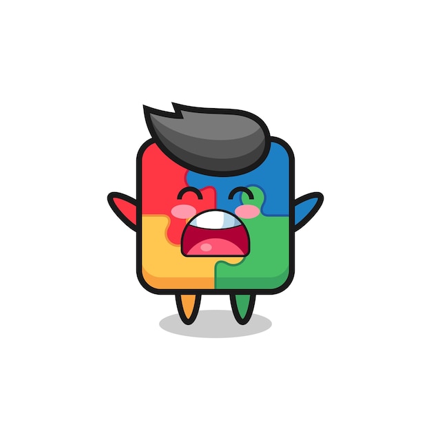 Cute puzzle mascot with a yawn expression , cute style design for t shirt, sticker, logo element