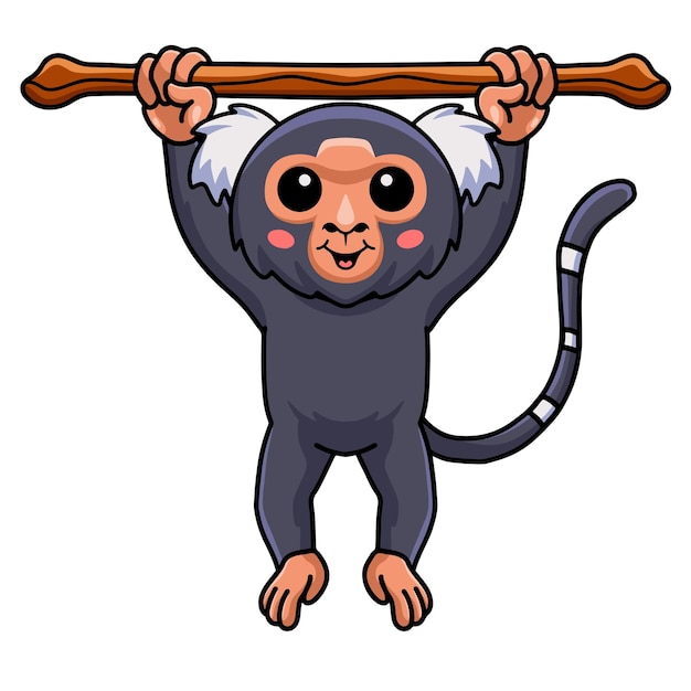 Cute pygmy marmoset monkey cartoon hanging on tree