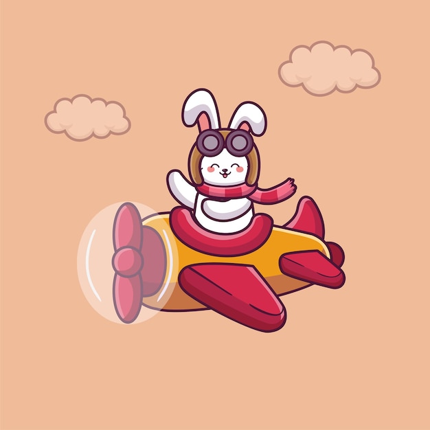 Cute rabbit on airplane cartoon illustration Cute bunny fly with plane