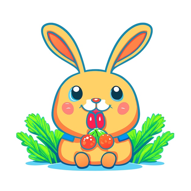 Cute rabbit bite carrot cartoon vector icon illustration animal nature icon concept isolated