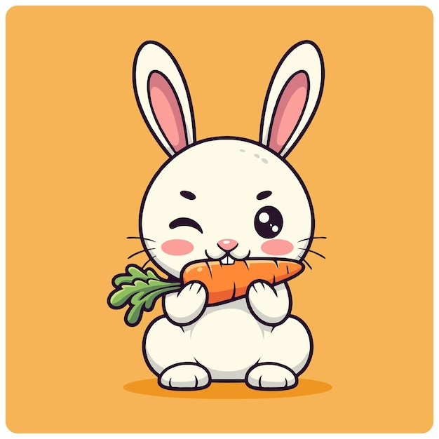 Vector cute rabbit bite carrot cartoon vector icon illustration animal nature icon concept