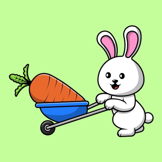 Cute Rabbit Bring Carrot With Trolley  Vector Icon Illustration