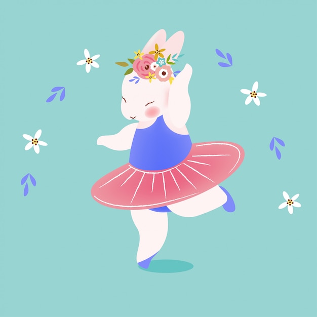 Cute rabbit, bunny ballerina dancing