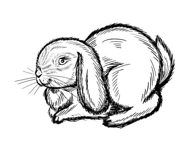 Cute rabbit bunny hand drawn sketch.Ink Seated Hare.Vector illustration.