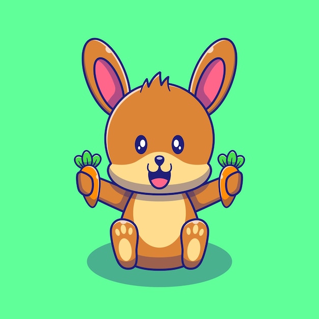 Cute Rabbit Bunny Holding Carrot Illustration. Rabbit Animals Mascot Cartoon Characters Icon Concept Isolated.