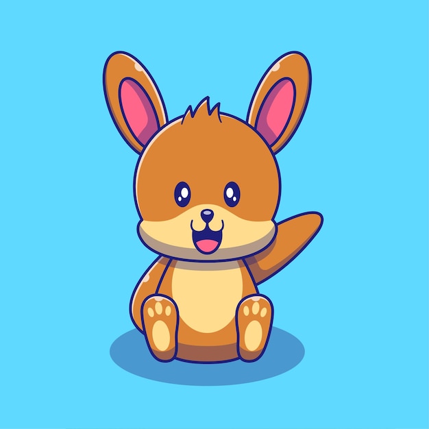 Cute Rabbit Bunny Waving Hand Illustration. Rabbit Animals Mascot Cartoon Characters Icon Concept Isolated.