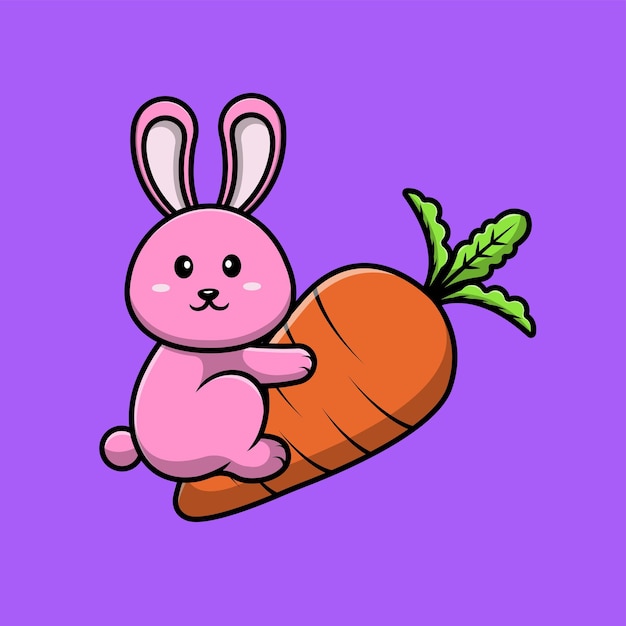 Cute Rabbit On Carrot Cartoon Vector Icon Illustration