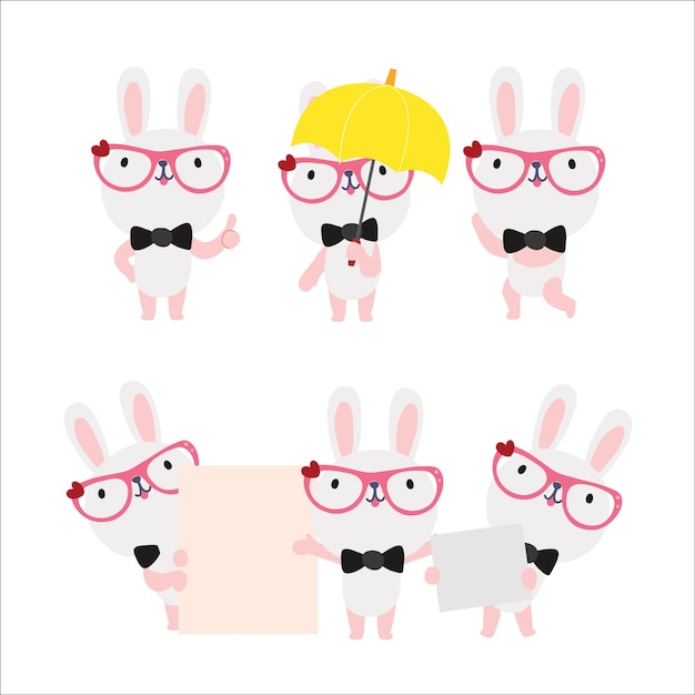 Cute rabbit cartoon presenting chibi concept