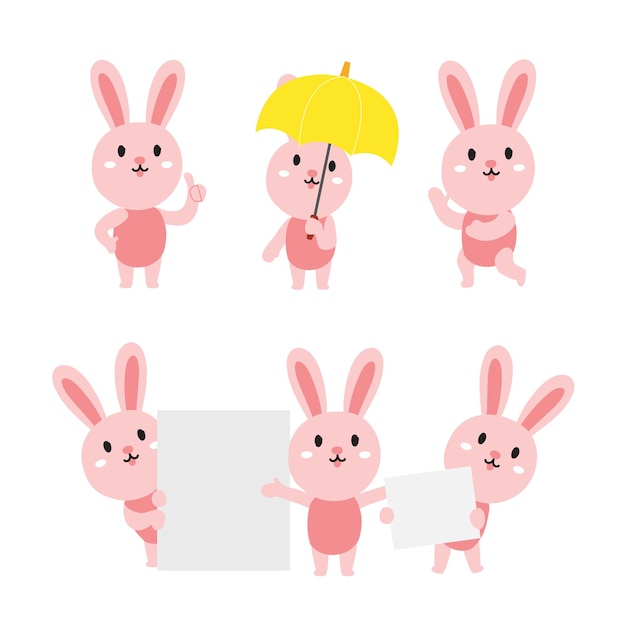 Cute rabbit cartoon presenting chibi concept