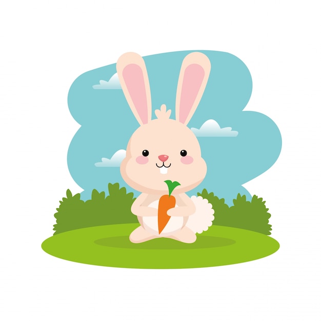 cute rabbit cartoon with carrot icon