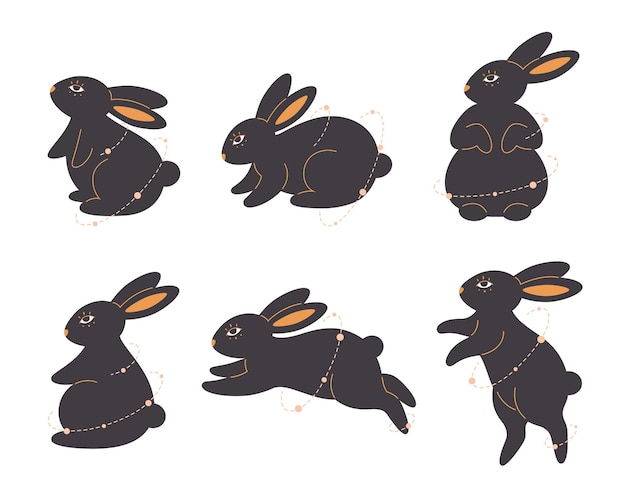 Cute rabbit character in different poses. Magic animal. Year of the Rabbit. Mid autumn festival