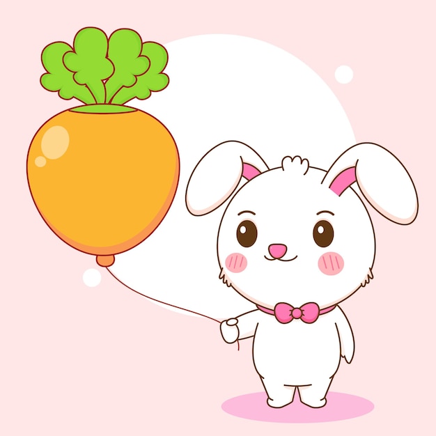 Cute rabbit character holding carrot balloon cartoon illustration