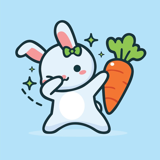 Vector cute rabbit dabbing pose with carrot cartoon vector icon illustration