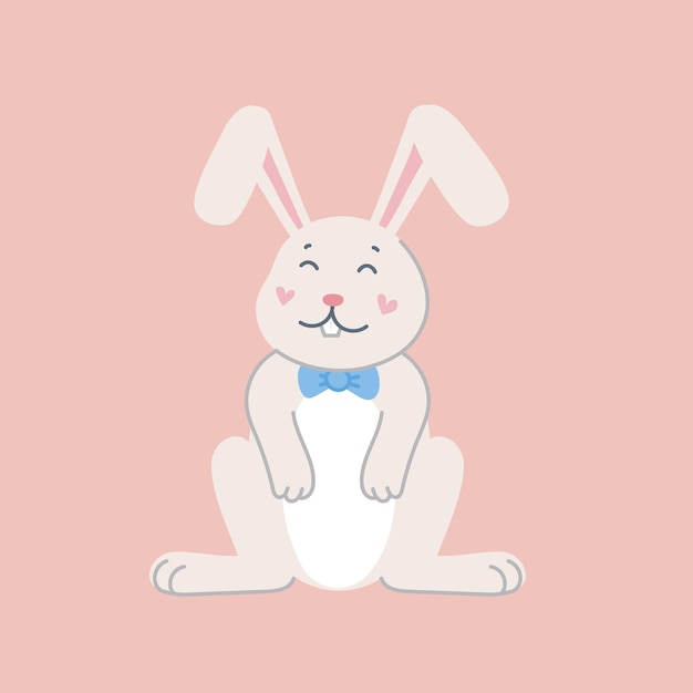 Cute rabbit Easter cartoon bunny pink background Flat style vector illustration