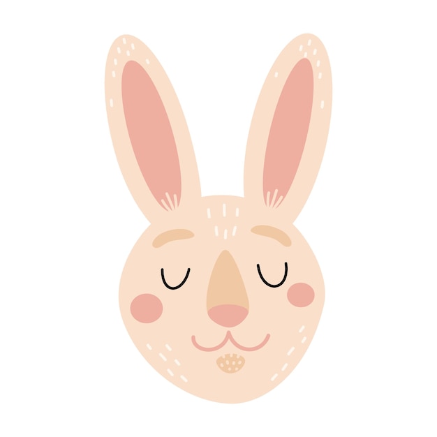 Cute rabbit face sleeping Bunny head Vector hand drawn illustration