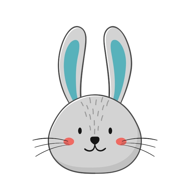 Cute rabbit face Symbol of Easter Little bunny in hand drawn style Vector illustration