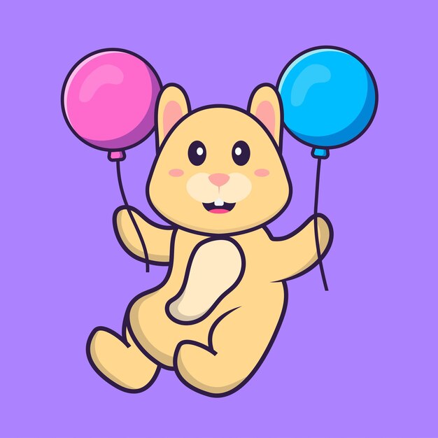 Cute rabbit flying with two balloons Animal cartoon concept isolated