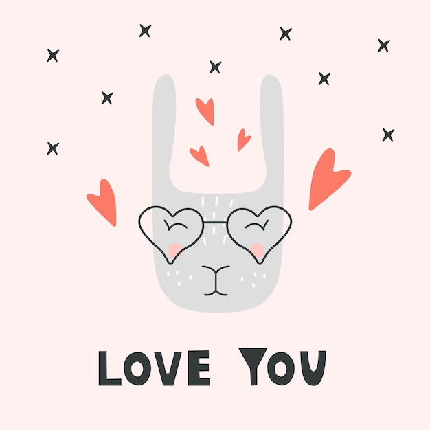 Cute rabbit head Hand drawn vector character Scandinavian cartoon style