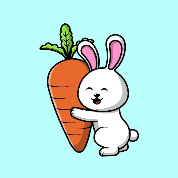 Cute Rabbit Holding Big Carrot Cartoon Vector Icon Illustration