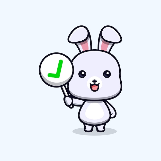 Cute rabbit holding correct sign or checklist sign animal mascot character