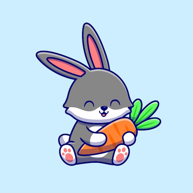 Cute Rabbit Hugging Carrot Cartoon   Icon Illustration. Animal Food Icon Concept Isolated    . Flat Cartoon Style