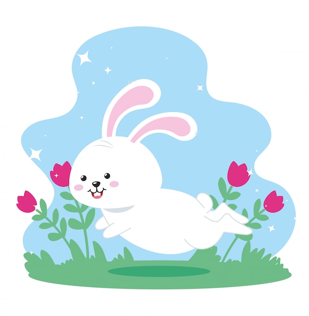 Cute rabbit jumping in landscape