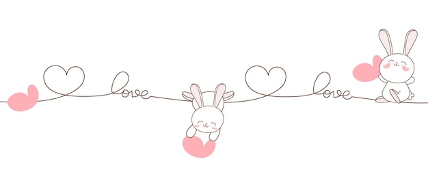 Cute rabbit in love for Valentine's day.