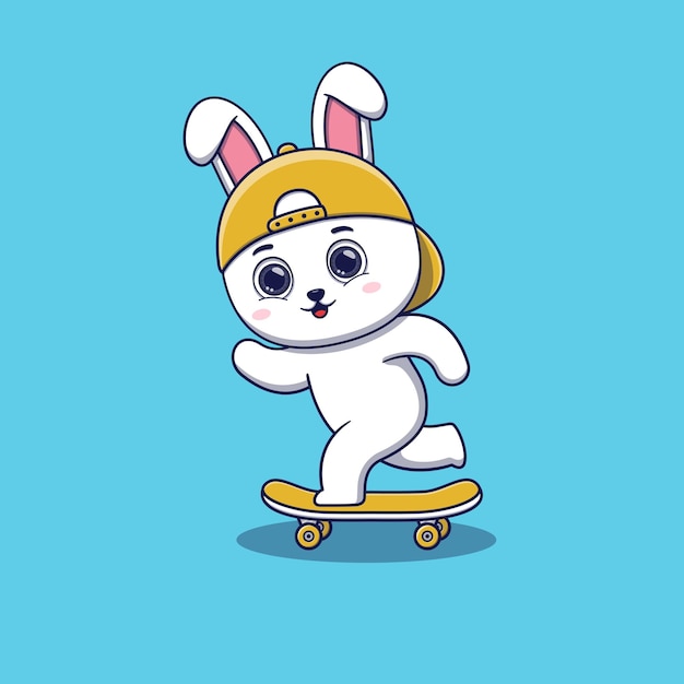 Cute rabbit playing skateboard cartoon