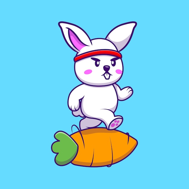 Cute Rabbit Running On a Carrot Cartoon Vector Icons Illustration Flat Cartoon Concept