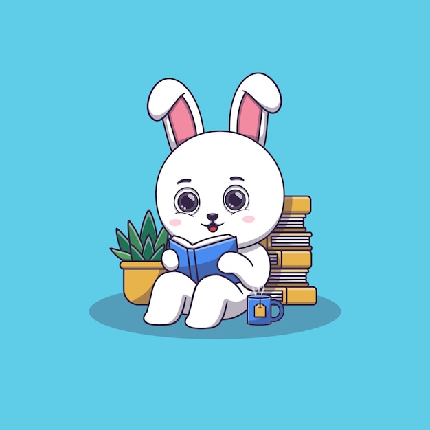 Cute rabbit sitting while reading book