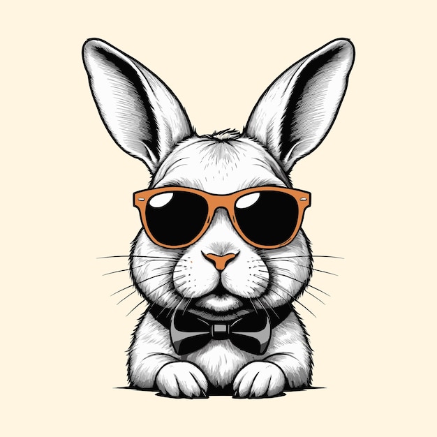 Cute Rabbit in Sunglasses Line Drawing Illustration