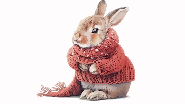 Cute Rabbit in Sweater Handdrawn Vector Illustration