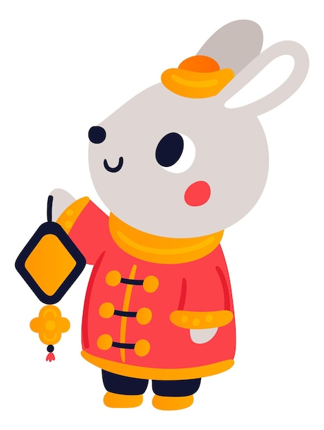 Cute rabbit in traditional chinese costume Asian bunny