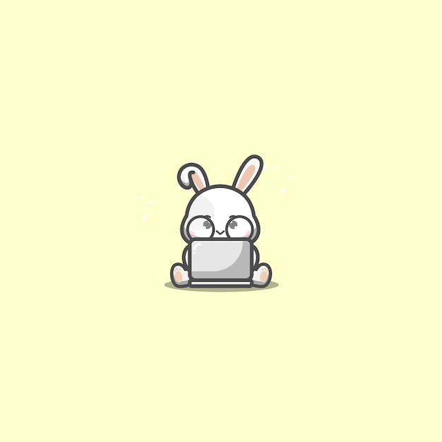 Cute rabbit using laptop