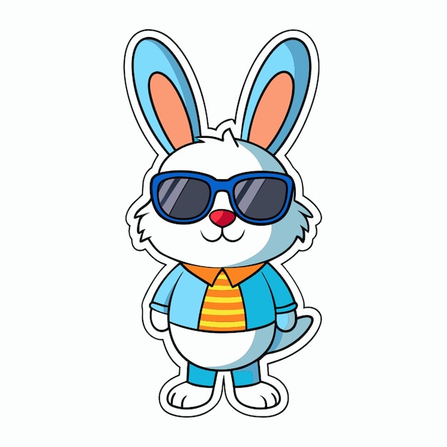 Vector cute rabbit wearing sunglasses sticker style vector illustration cartoon