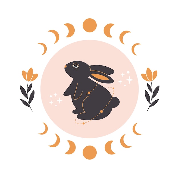 Cute rabbit with astrology and esoteric elements. Year of the Rabbit 2023.