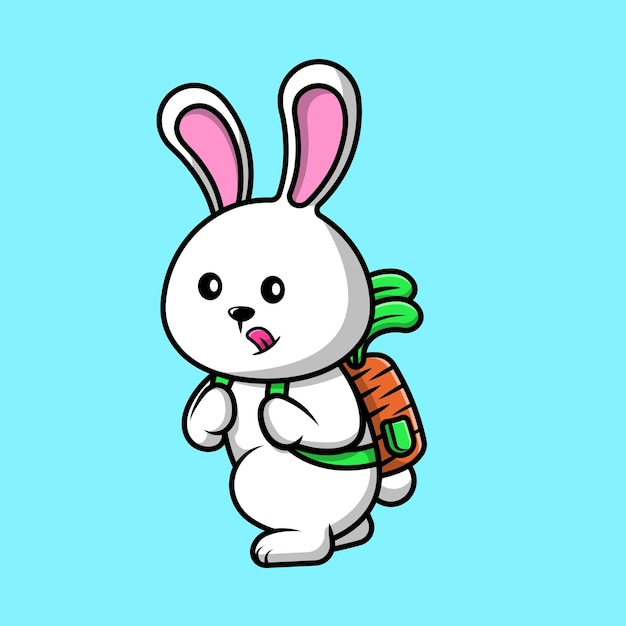 Cute Rabbit With Carrot Bag Cartoon Vector Icons Illustration