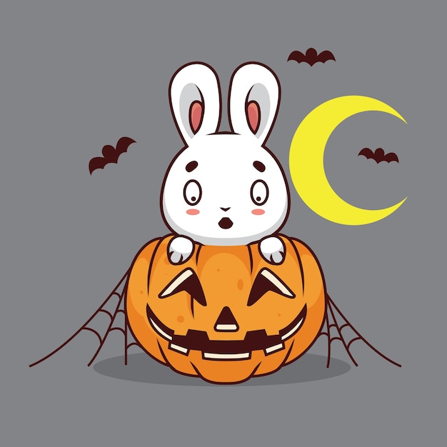 Cute rabbit with pumpkin cartoon illustration