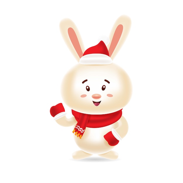 Cute rabbit with red cap and red scarf 