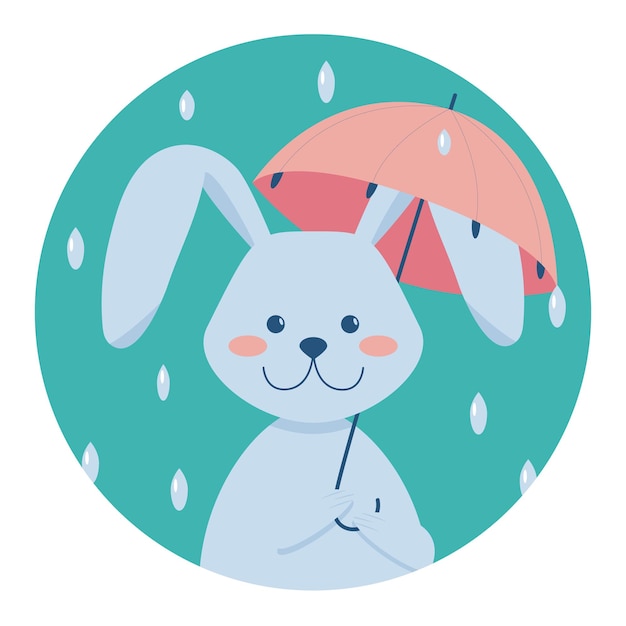 Cute rabbit with umbrella. Symbol of the new year. Hello autumn postcard.