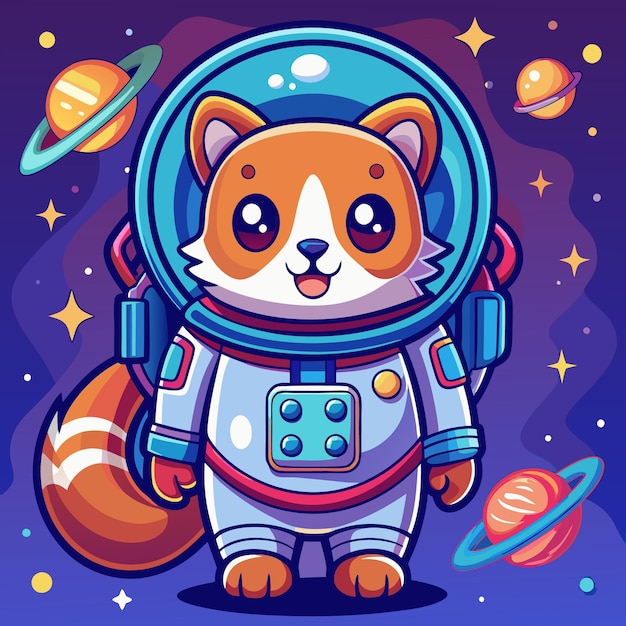 Cute raccoon astronaut in space