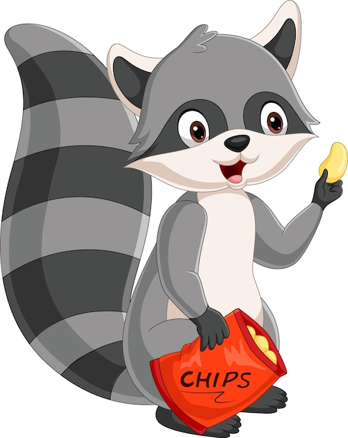 Cute raccoon cartoon holding a food