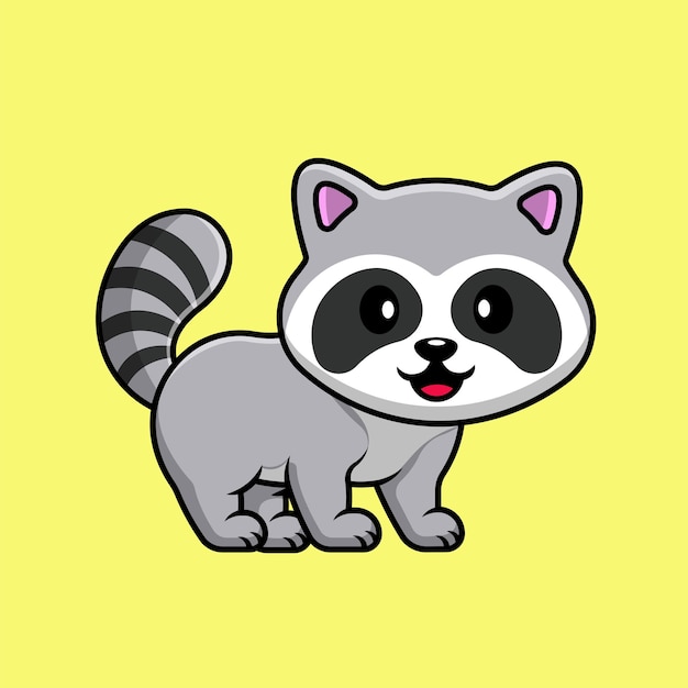 Cute Raccoon Cartoon Vector Icon Illustration