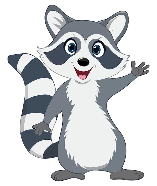 Cute raccoon cartoon waving hand