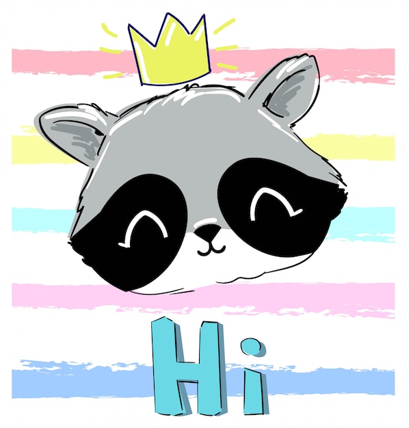 Cute raccoon childish print for textiles, t-shirts, background. illustration