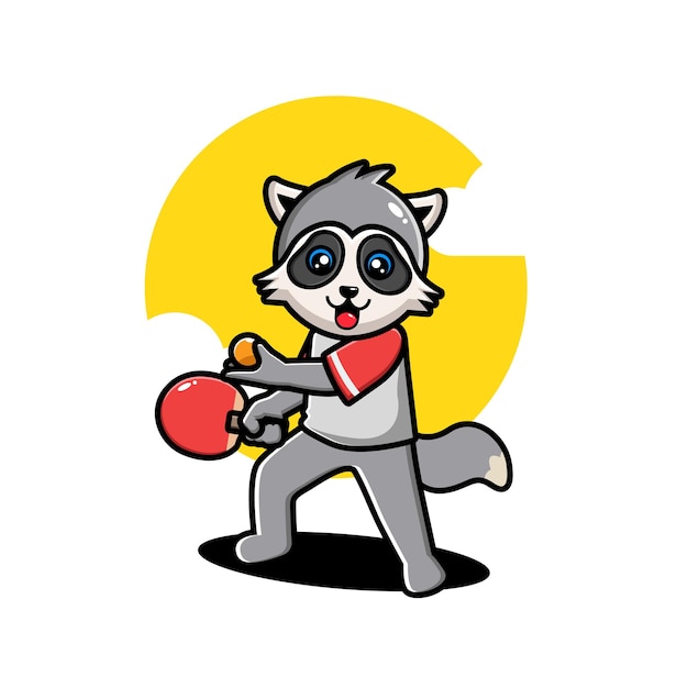 Cute raccoon playing table tennis