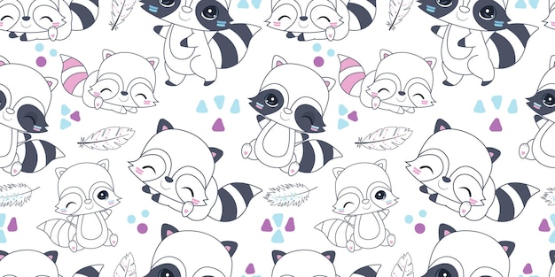 Cute raccoon seamless pattern