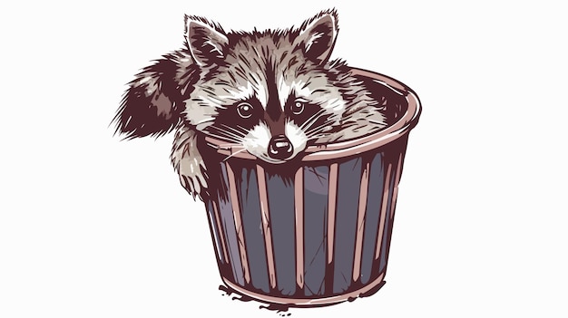 Vector cute raccoon in trash basket vector illustration