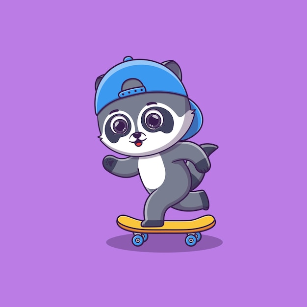 Cute racoon playing skateboard cartoon