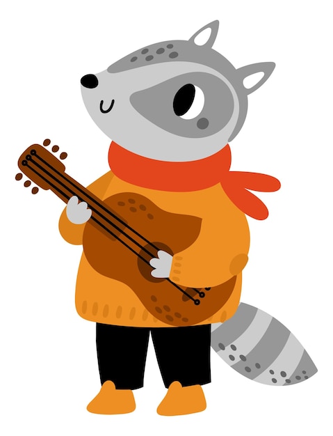 Cute racoon plays guitar Funny musician character